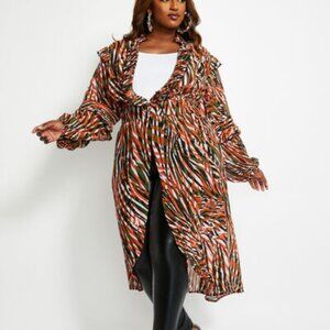18/20- Abstract Ruffle Trim Sheer Duster